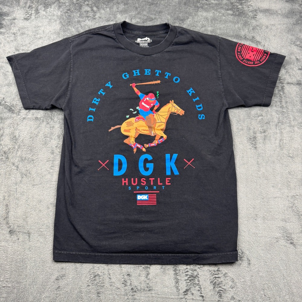 DGK Mens Medium Hustle Sport Polo Parody Graphic Skate Tee Y2K